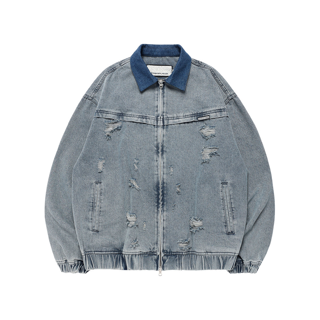 VH2FSUJ243ALB Thevinylhouse Destroyed Denim Zipup Jacket Light Blue