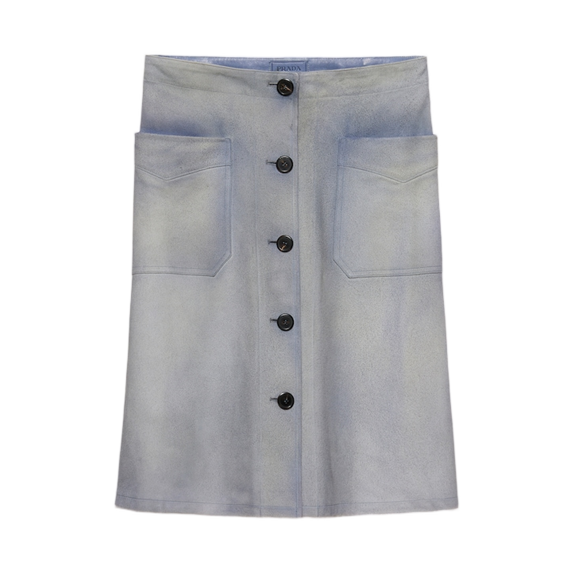 (W) 프라다 버튼 스웨이드 스커트 스카이 블루((W) Prada Buttoned Suede Skirt Sky Blue)