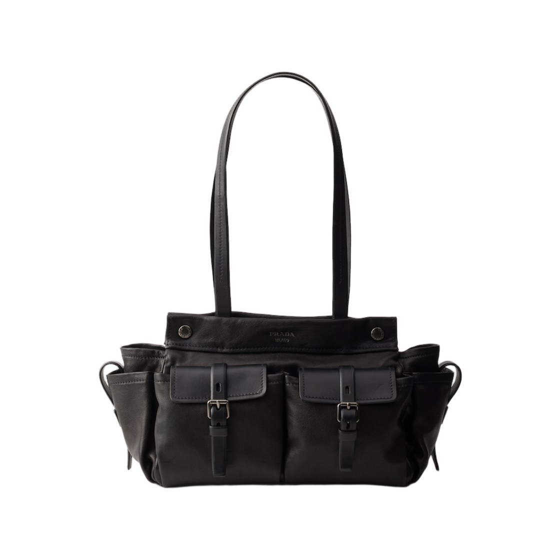 1BG645-2G6F-F0002 Prada Route Medium Leather Tote Bag Black