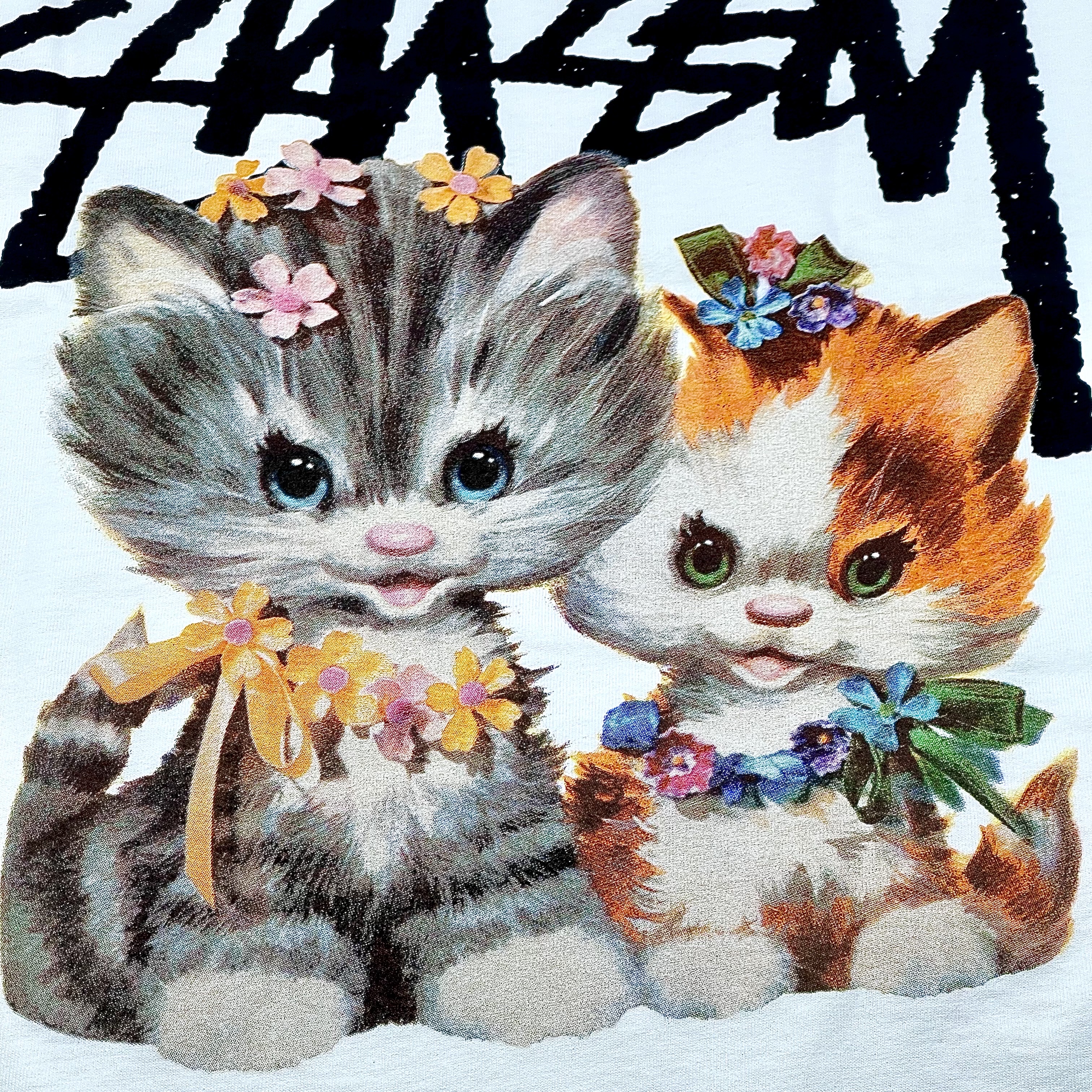 Stussy Kittens T-Shirt White 착용 스타일 - 1