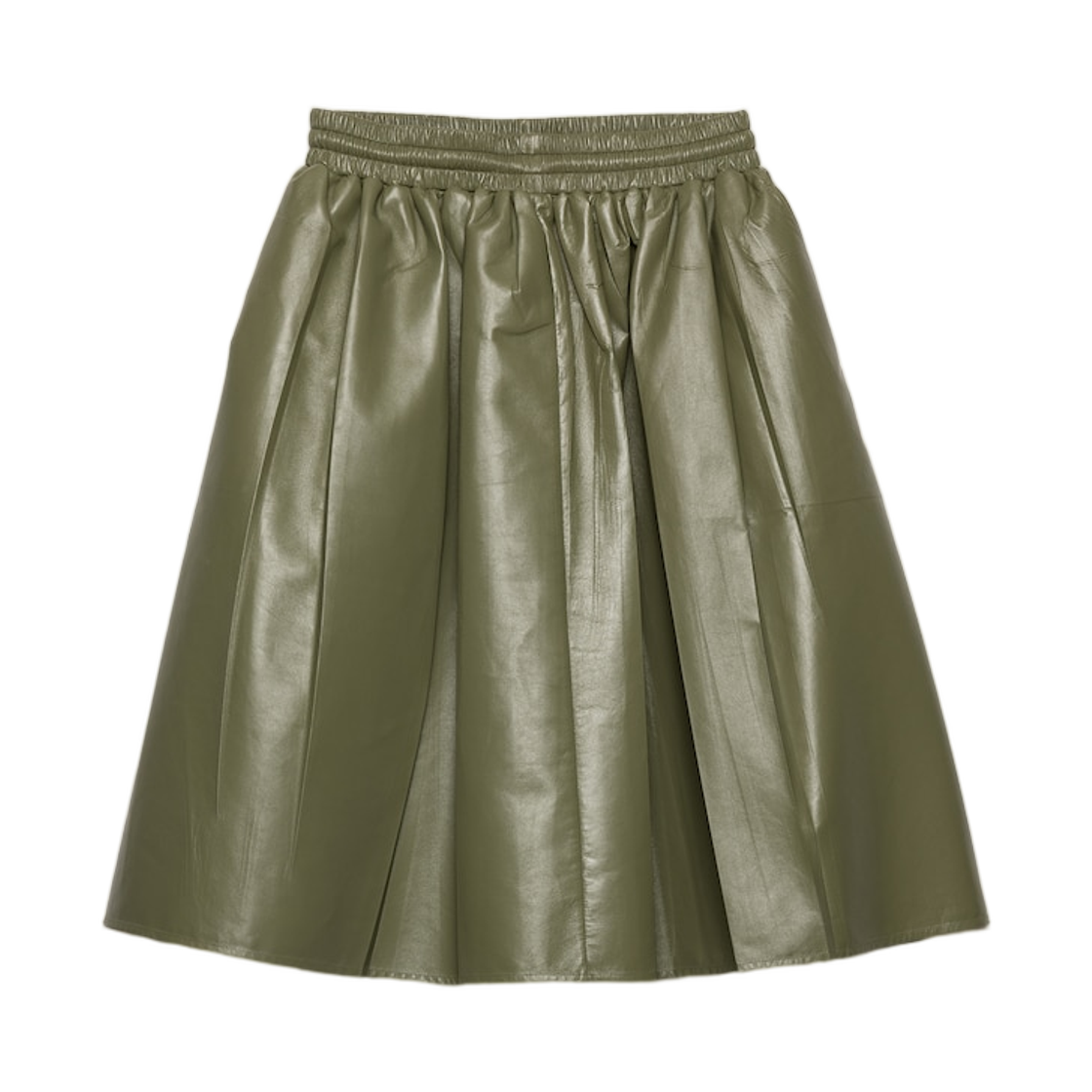 51936-1834-F0393 (W) Prada Pleated Nappa Leather Skirt Olive Green