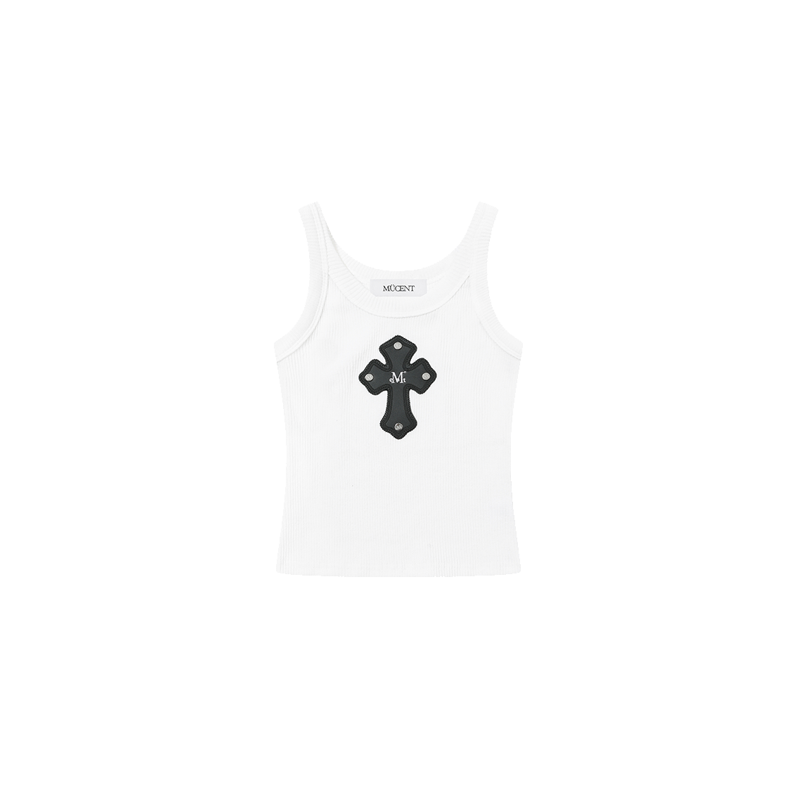무센트 테오 크로스 레더 패치 슬리브리스 나시 (2컬러) 화이트(MUCENT Theo Cross Leather Patch Sleeveless (2Color) White)