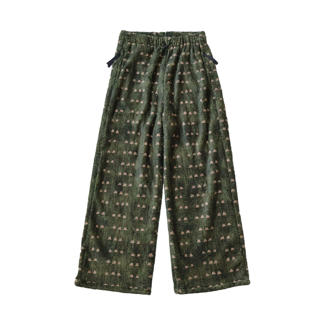 K2512LP208 Kapital Iris Print Fleece Easy Straight Pants Khaki