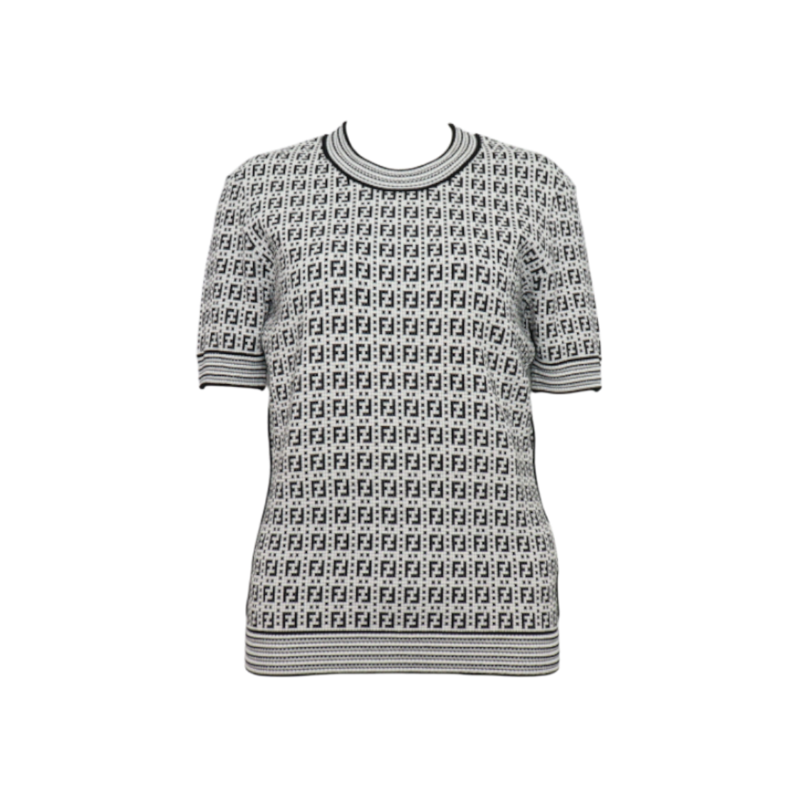 ITLAJ79MD86I Fendi FZX649 FF Logo Short Sleeve Knit T-Shirt for Women