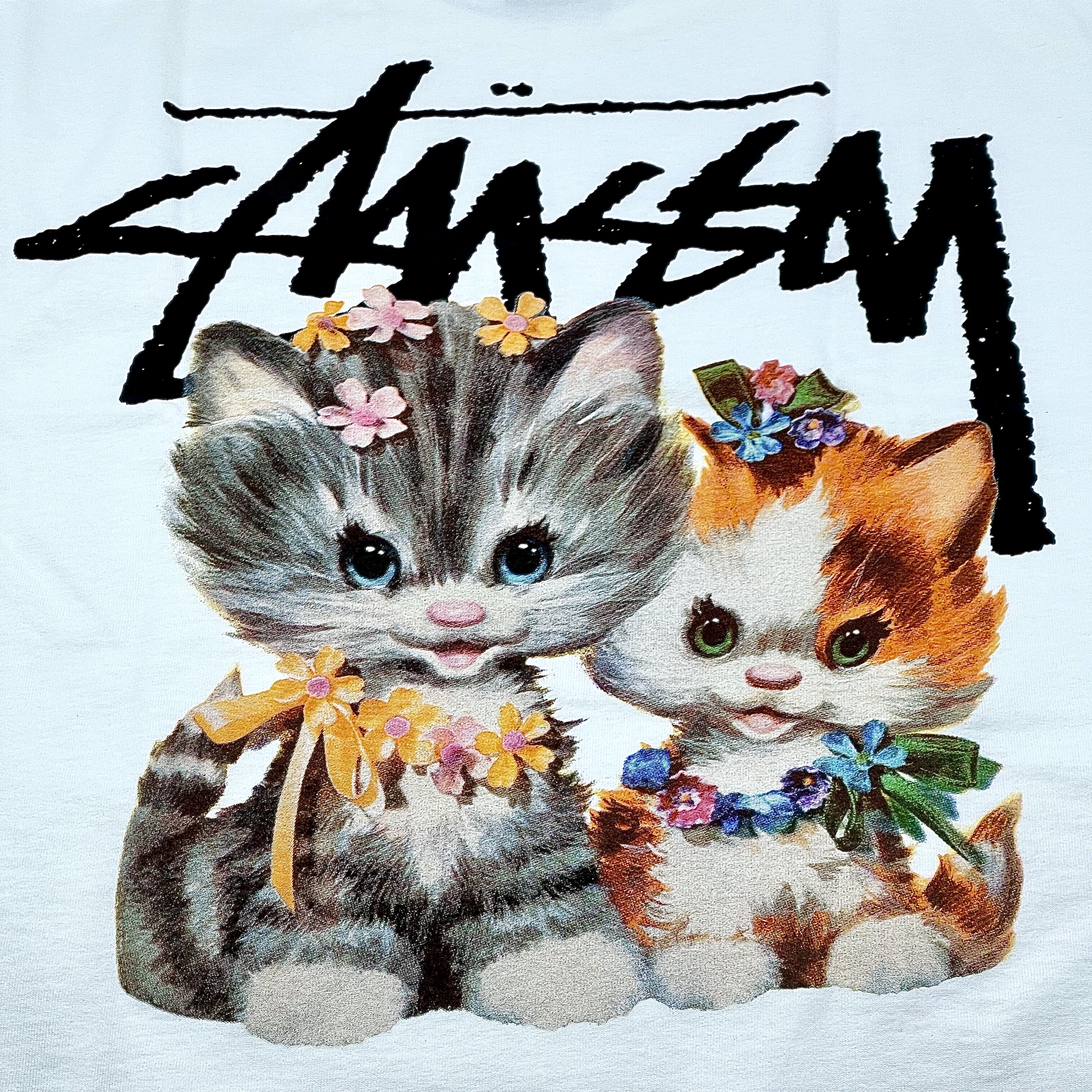Stussy Kittens T-Shirt White 착용 스타일 - 3