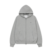 SLOW RECORD HOUSE Crop Hood Zip-Up Grey