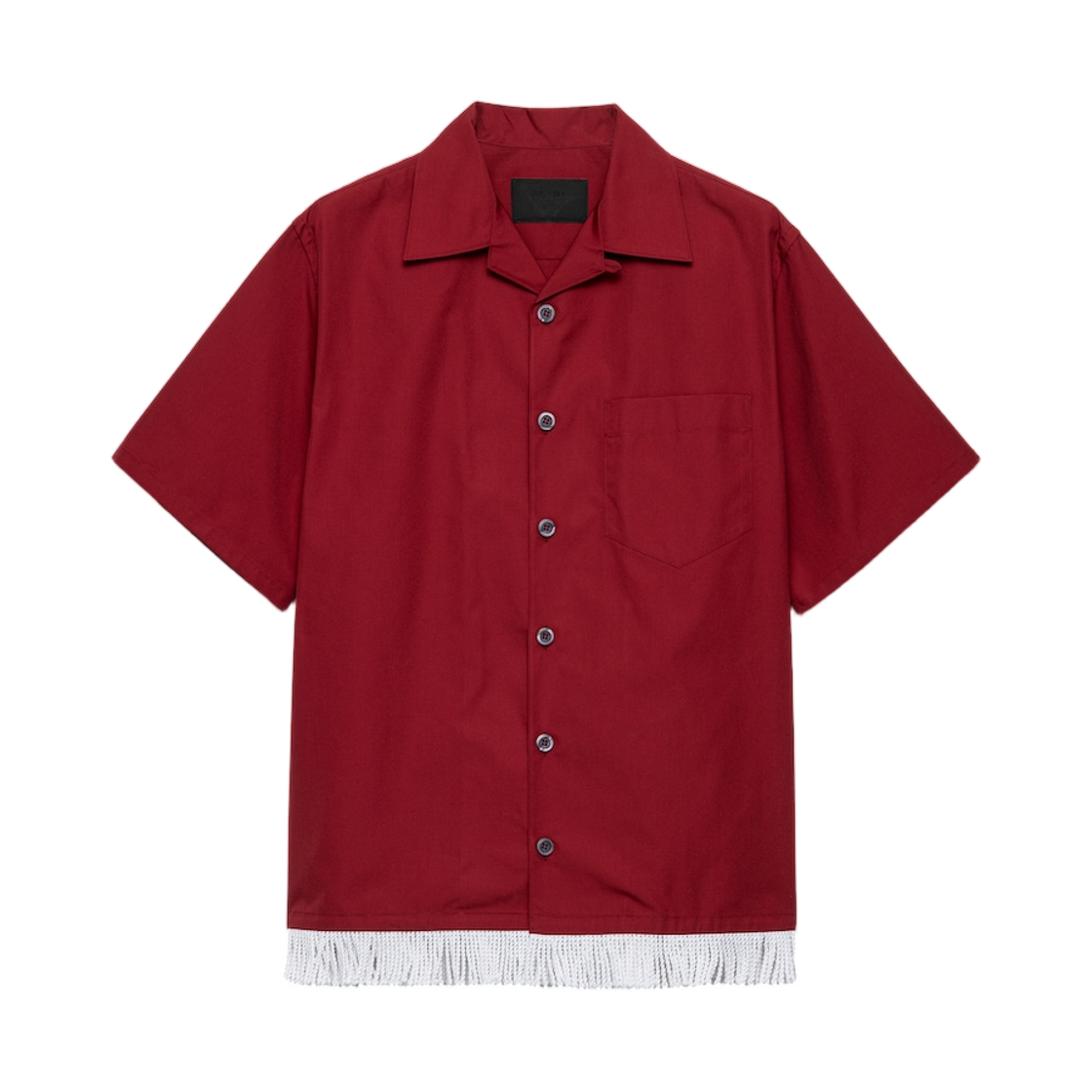 UCS547-18T2-F0041 Prada Cotton Blend Fringed Bowling Shirt Ruby Red