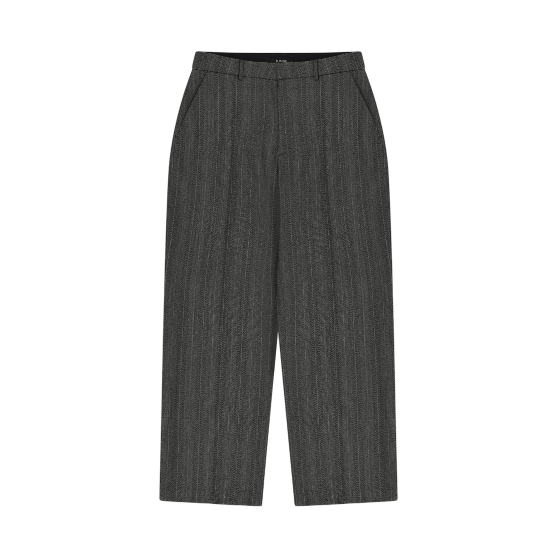 준느 P16 로우 라이즈 와이드 버진울 슬랙스 헤링본 그레이(Junne P16 Low Rise Wide Virgin Wool Slacks Herringbone Grey)
