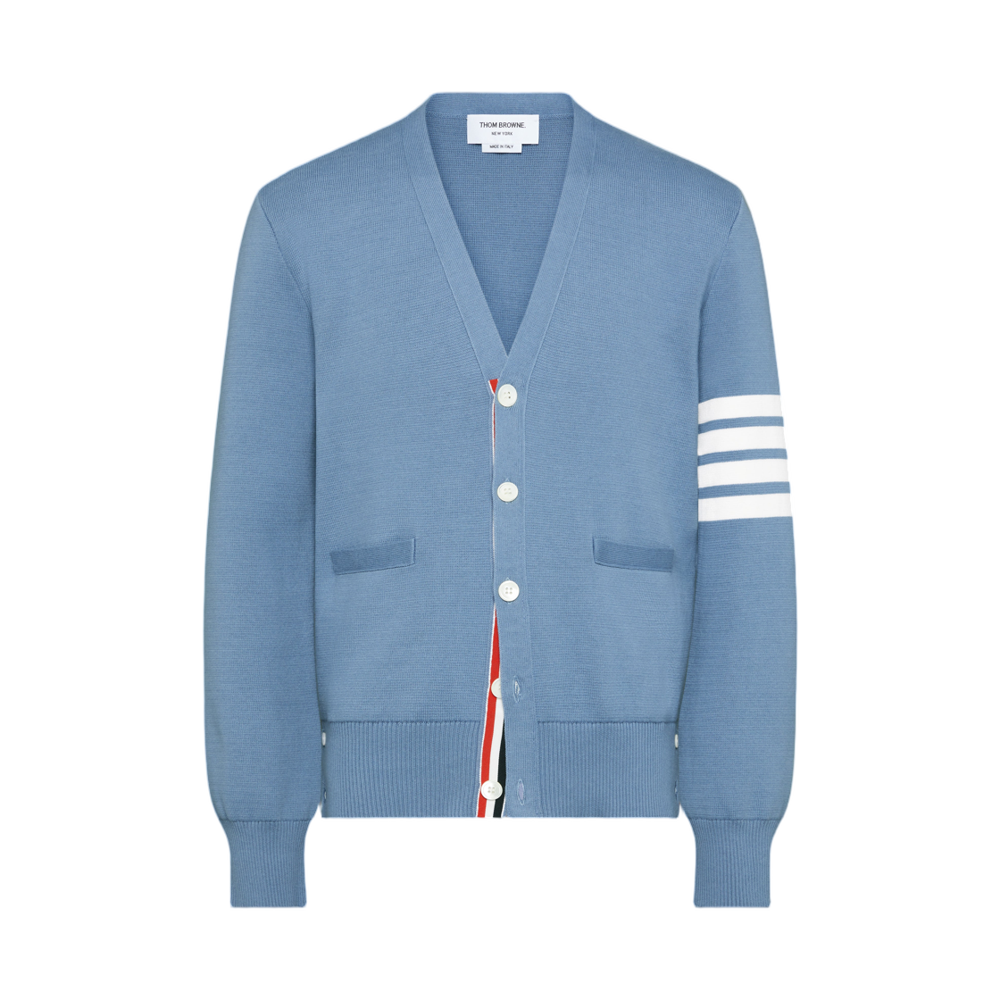 톰브라운 코튼 크레이프 사선 밀라노 스티치 가디건 라이트 블루(Thom Browne Cotton Crepe 4-Bar Milano Stitch Cardigan Light Blue)