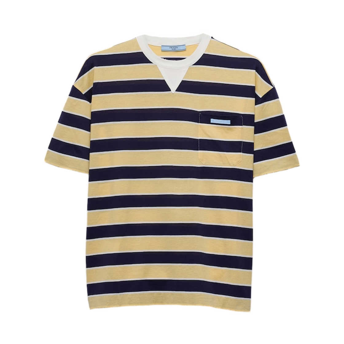 39610-189P-F065G (W) Prada Bayadere Striped Lisle Cotton T-Shirt Blue Cream