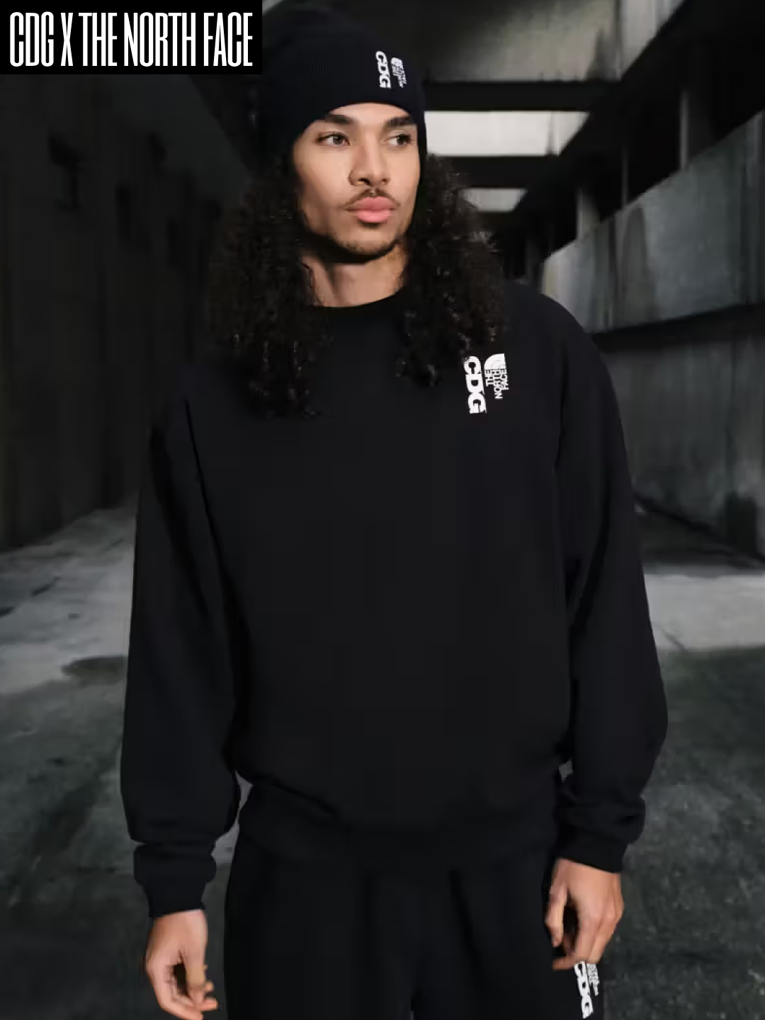 CDG x The North Face Tote Bag TNF Black, CDG x The North Face Beanie TNF Black 착용 스타일 - 2