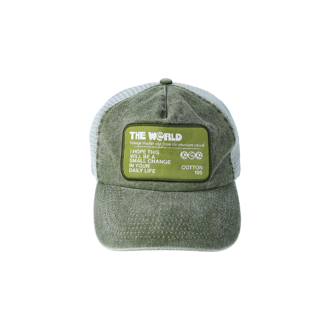 더왈드 트러커 패치 캡 워시드 그린(THE WARLD Trucker Patch Cap Washed Green)