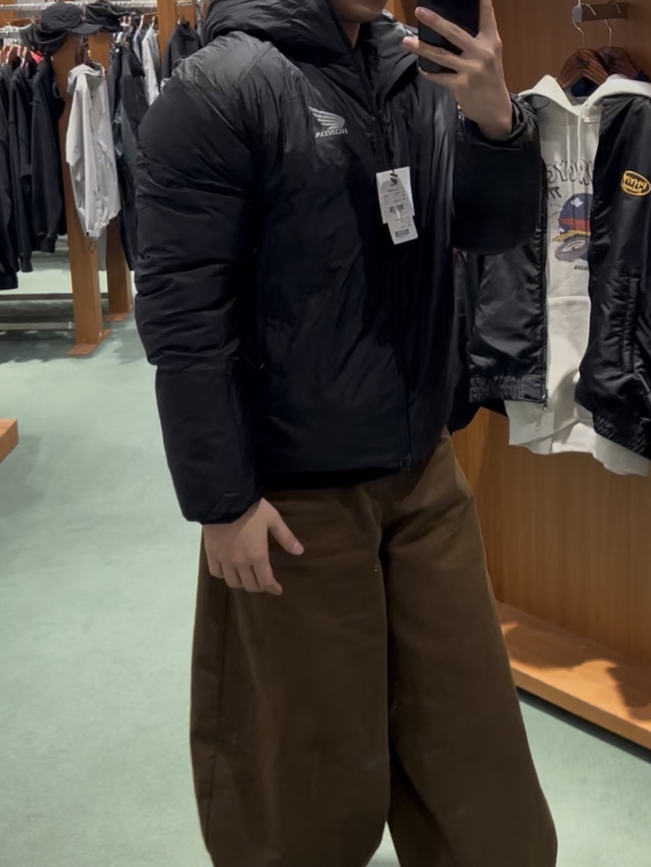 Honda H-Tech Non Quilting Hoodie Jacket Black 착용 스타일