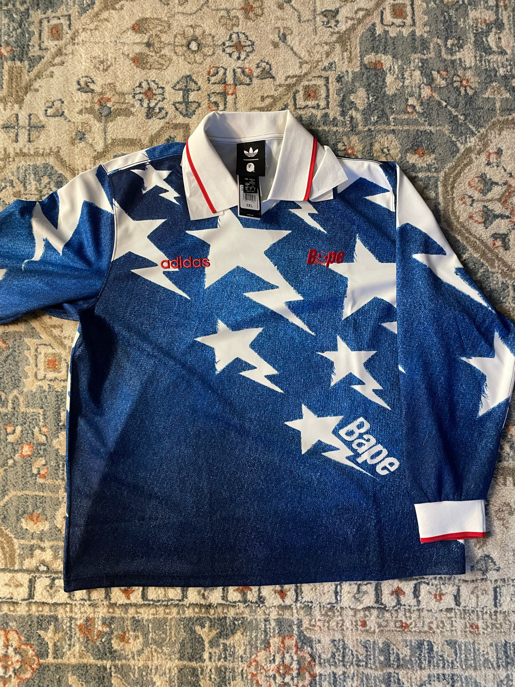 Adidas x BAPE Long Sleeve Standard Jersey Medium Blue Denim - KR Sizing 착용 스타일 - 1