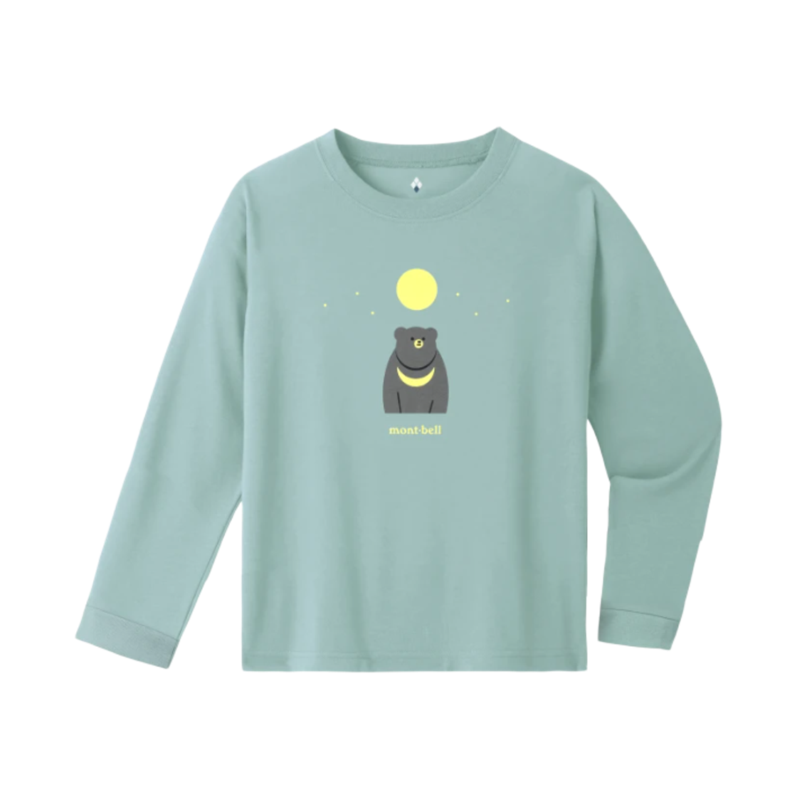 1114907 (Kids) Montbell Wickron Long Sleeve Japanese Black Bear T-Shirt Light Blue