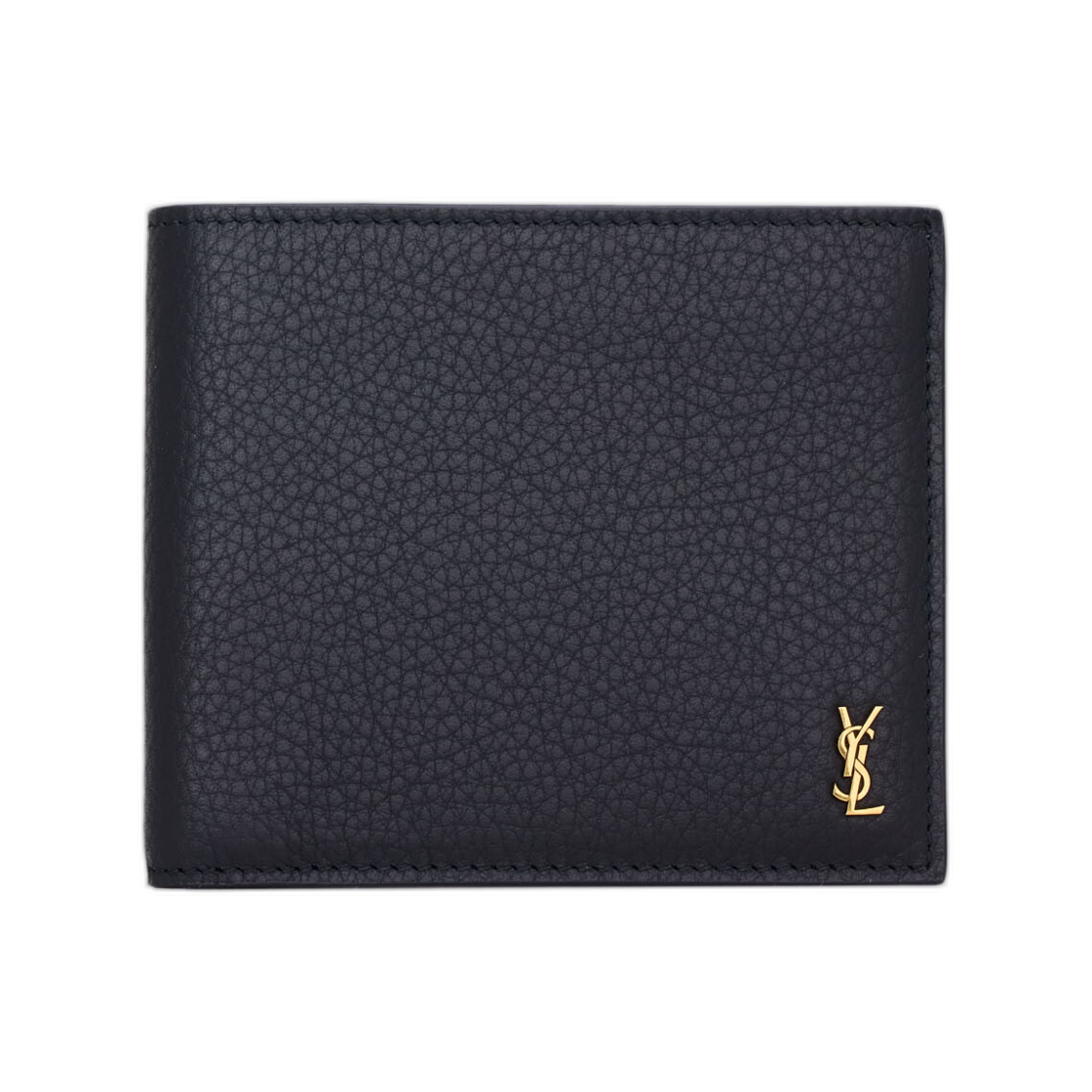 847954-AAET9-4784 Saint Laurent Tiny Cassandre East West Wallet in Grained Leather Midnight Blue