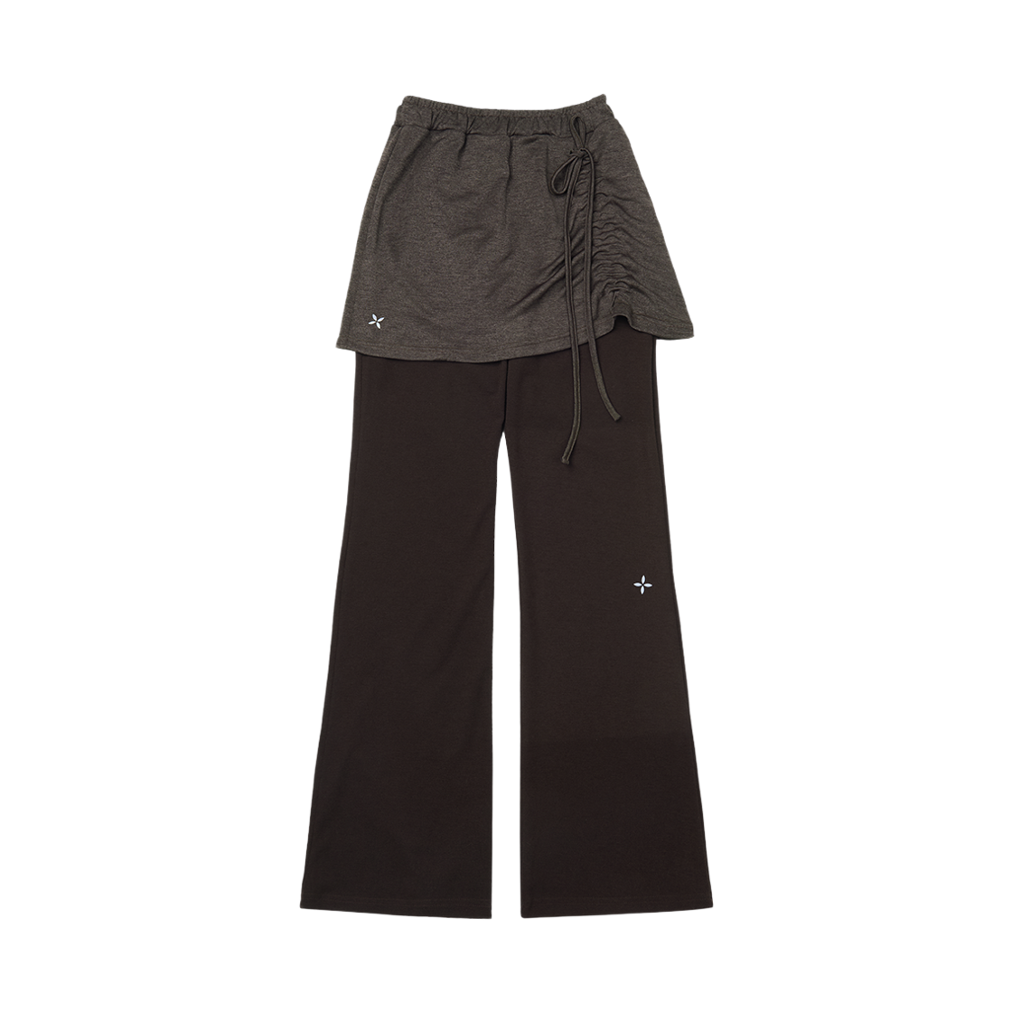 리오므 투웨이 셔링 레이어드 스커트 팬츠 브라운(Riomeu Two-way Shirring Layered Skirt Pants Brown)