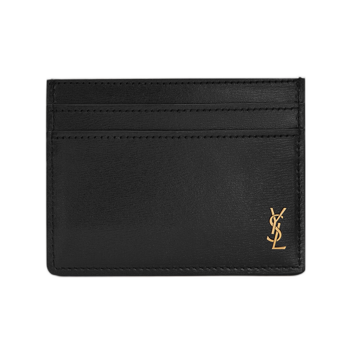847951-02G0W-1000 Saint Laurent Tiny Cassandre Credit Card Case in Shiny Leather Black