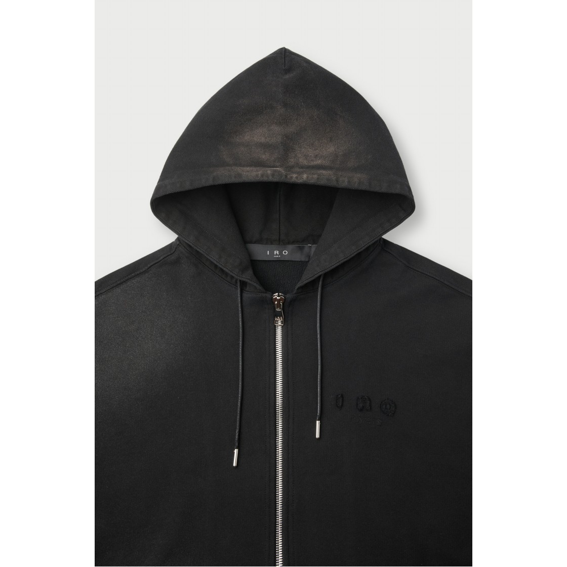 이로 뉘앙스 캔버스 배색 집업 다잉 후디 블랙(IRO Nuance Canvas Color-Block Zip-Up Dyed Hoodie Black) - 4