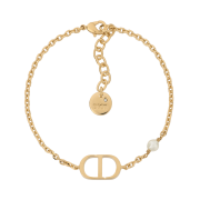 (W) Dior Petit CD Bracelet Gold Finish Metal & White Resin Pearl