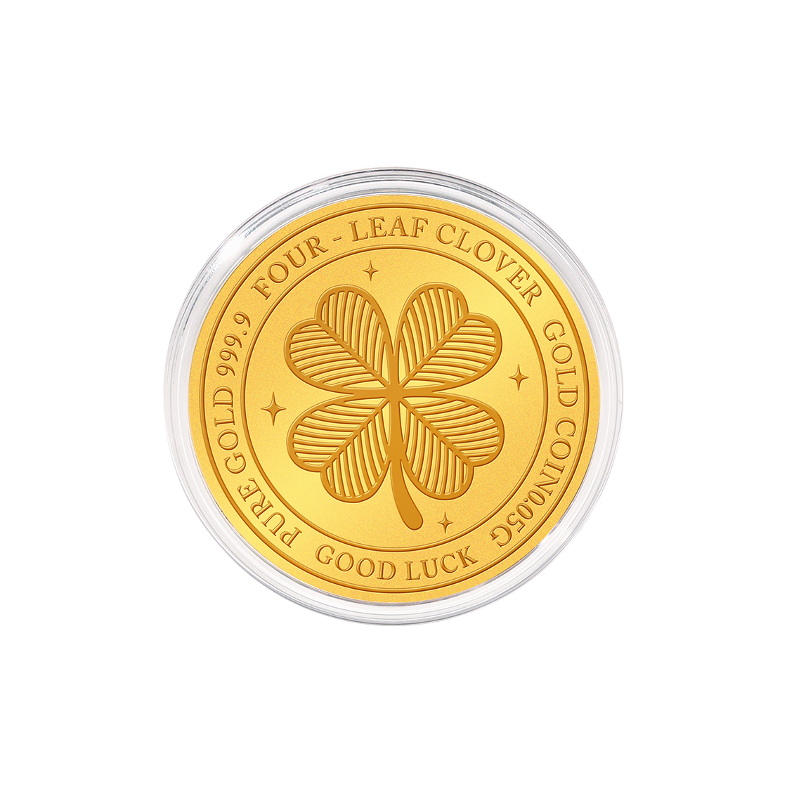골드팡 24K 행운의 골든클로버 순금코인 0.1g + 프리미엄 가죽패키지(GOLDPANG 24K Gold Lucky Clover Coin 0.1g + Premium Leather Package)