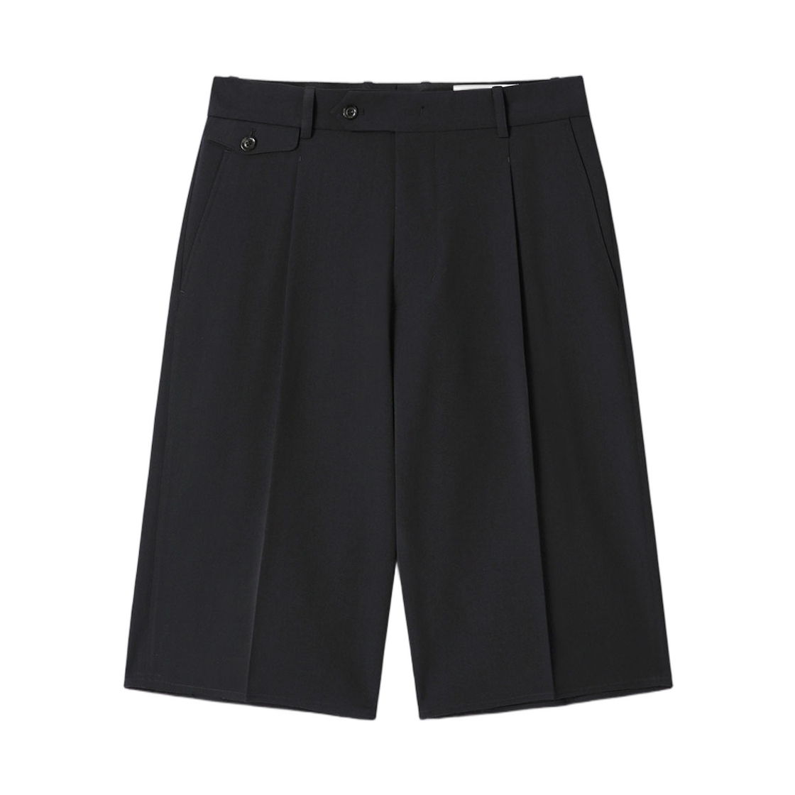 토니웩 로우 컷 울 플리츠 테일러드 쇼츠 다크 네이비(Tonywack Raw Cut Wool Pleated Tailored Shorts Dark Navy)
