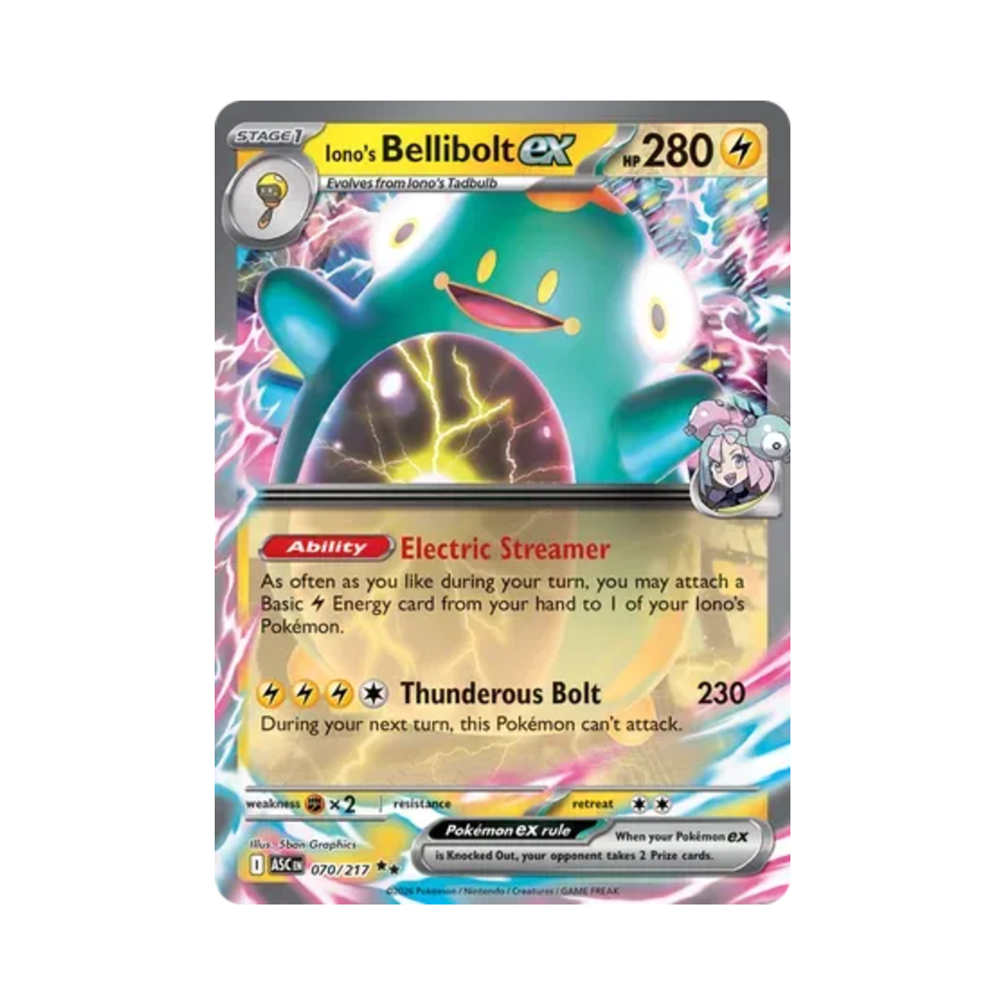 포켓몬 TCG 모야모의 찌리배리 ex DR 메가 에볼루션 어센드 히어로즈 (영문판)(Pokemon TCG Iono's Bellibolt ex DR Mega Evolution Ascended Heroes (English Ver.))