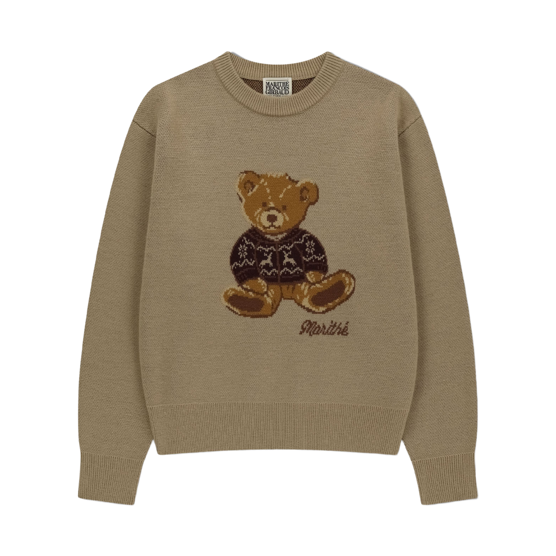 - Marithe Francois Girbaud Doodle Bear Knit Pullover Beige