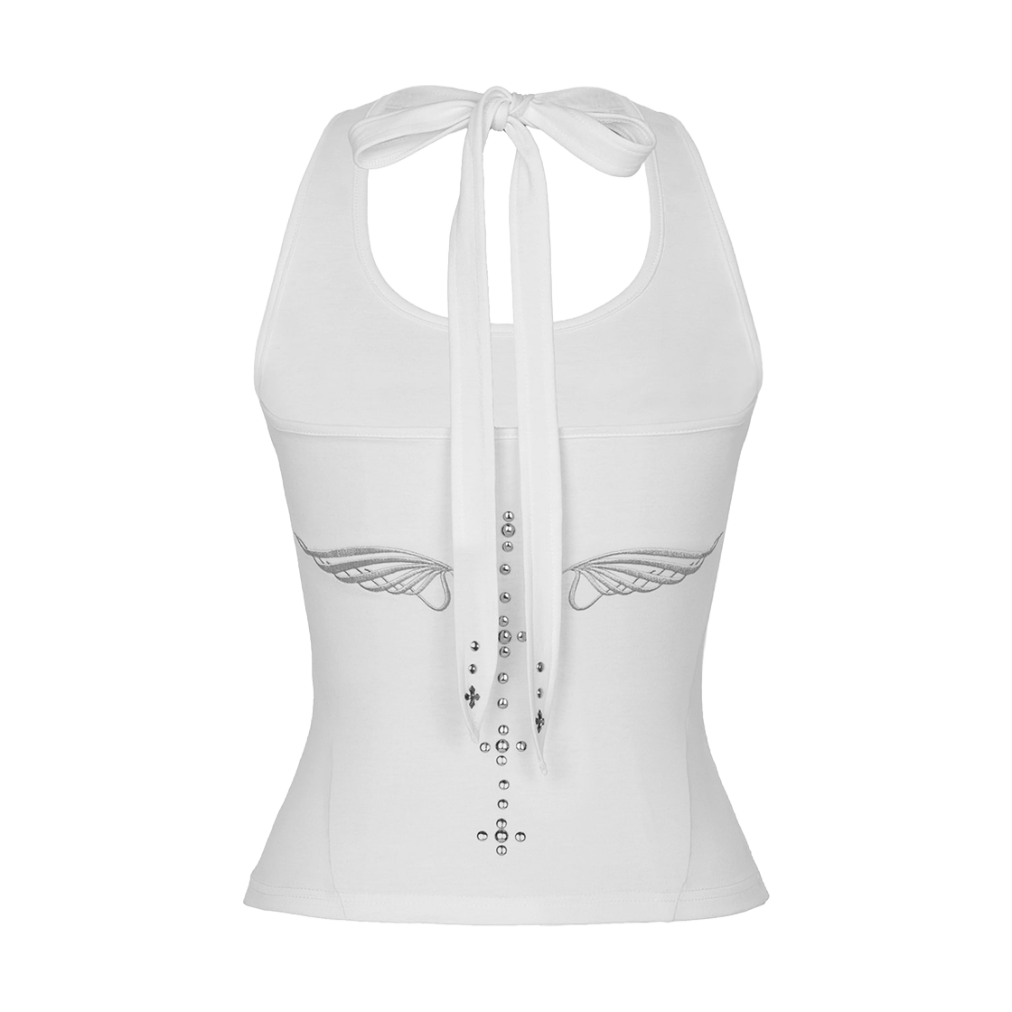 러프넥 엔젤 윙 리본 홀터 탑 화이트