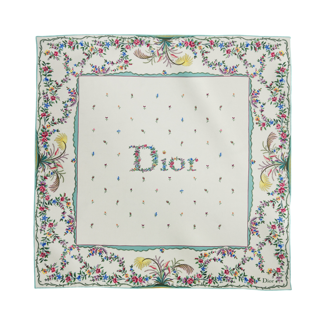 (W) 디올아무르 레볼루션 플라워 70 스퀘어 스카프 실크 트윌 화이트 멀티컬러((W) Dior Dioramour Revolution Flowers 70 Square Scarf Silk Twill White Multicolor) - 1