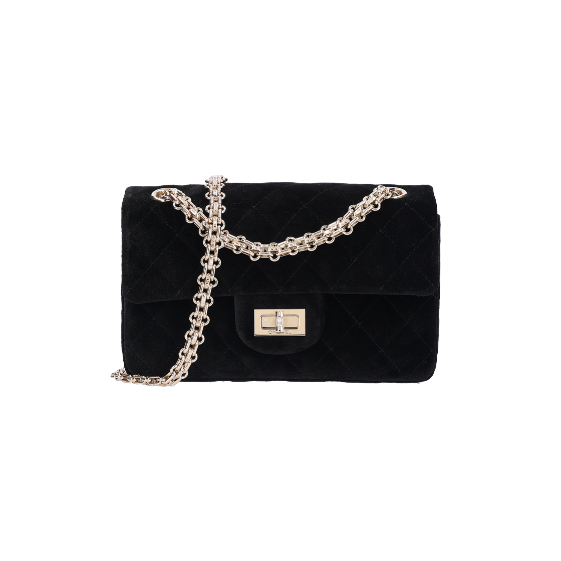 샤넬 AS0874 2.55 미니 플랩백 벨벳 블랙 골드(Chanel AS0874 2.55 Mini Flap Bag - Black Velvet with Gold Hardware) - 1