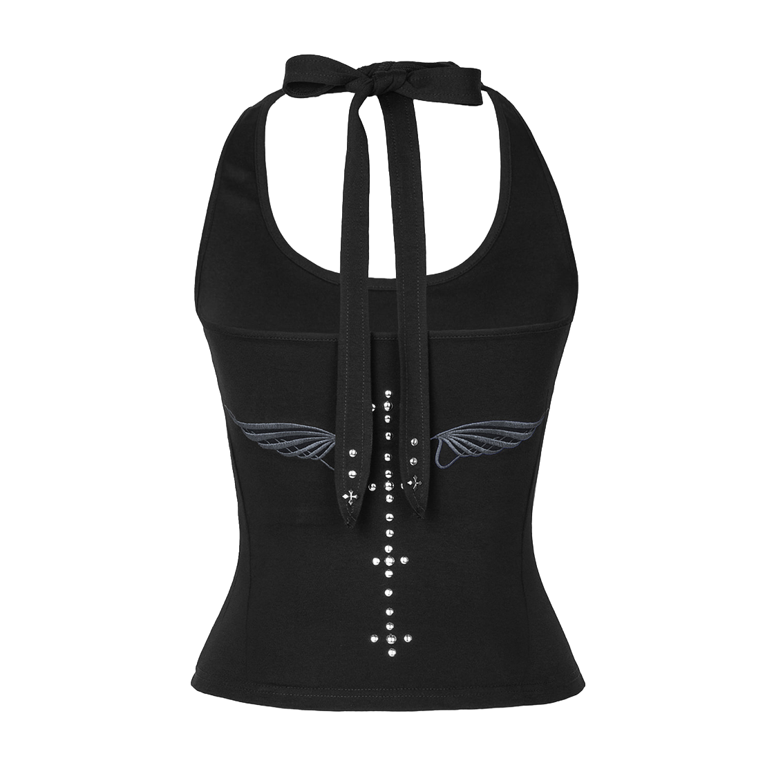 러프넥 엔젤 윙 리본 홀터 탑 블랙(Roughneck Angel Wing Ribbon Halter Top Black)