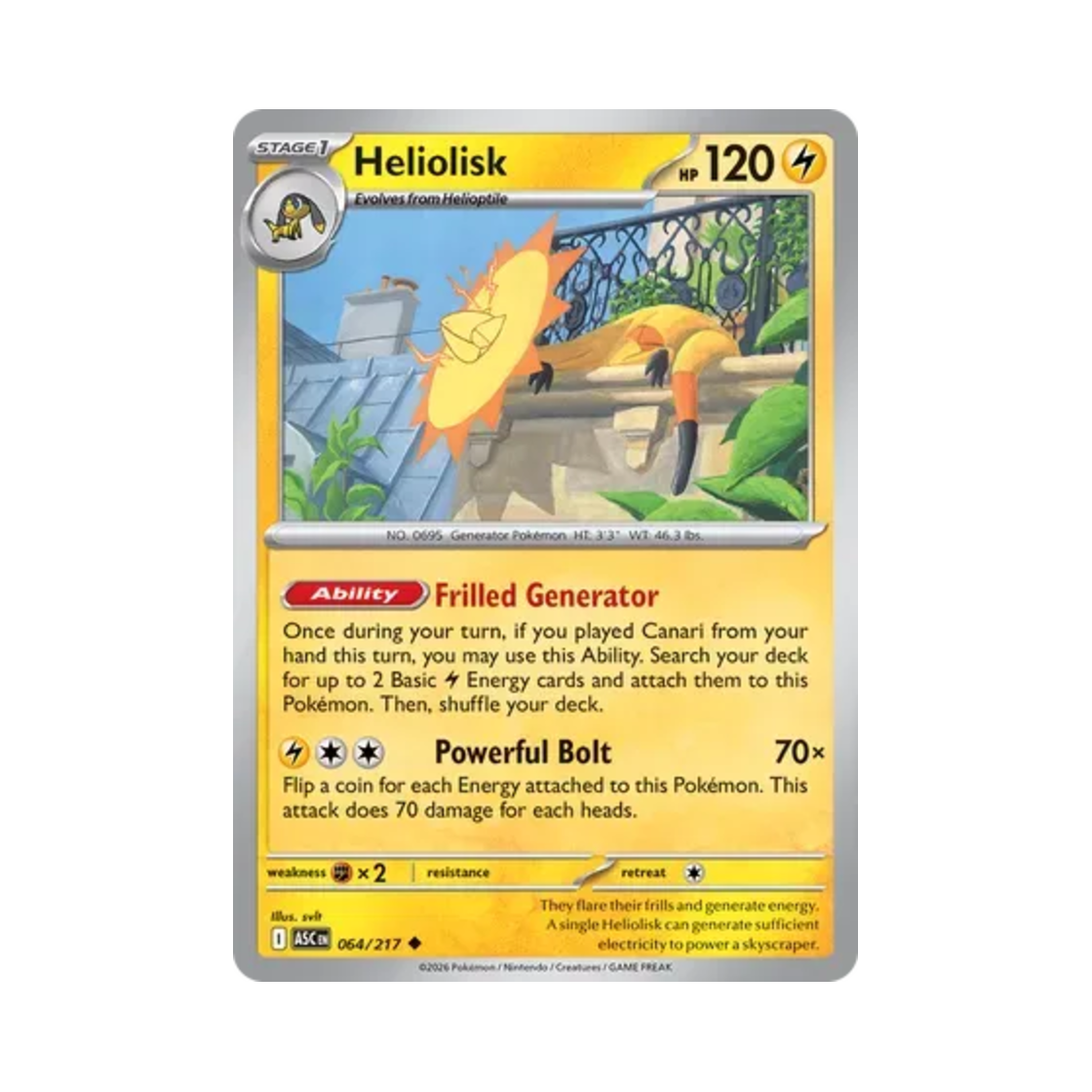 포켓몬 TCG 일레도리자드 U 메가 에볼루션 어센드 히어로즈 (영문판)(Pokemon TCG Heliolisk U Mega Evolution Ascended Heroes (English Ver.))