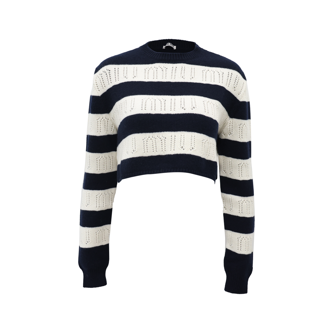 미우미우 MML542 스트라이프 스웨터 캐시미어 네이비 블루(Miu Miu MML542 Striped Cashmere Sweater in Navy Blue)