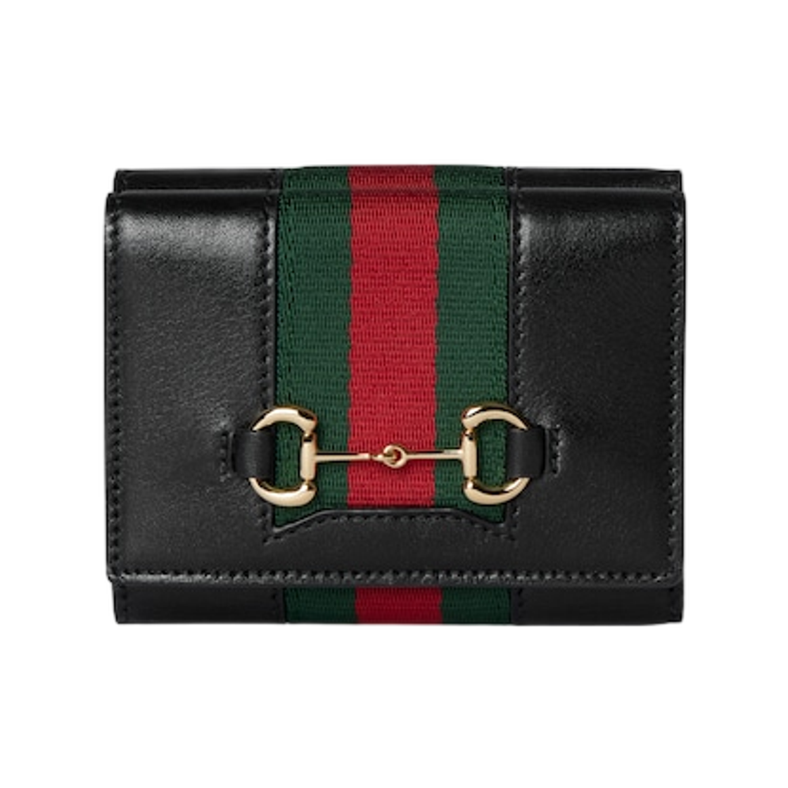 867131-AAGF7-1053 Gucci Horsebit Web Small Trifold Wallet Black