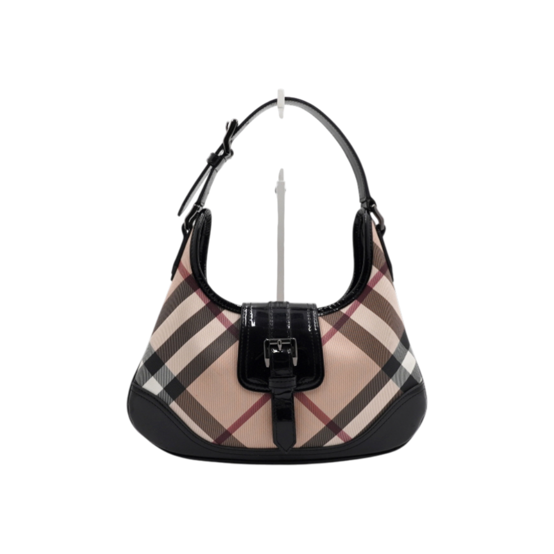 IT3VAO3QF6QG Burberry Nova Check PVC Patent Hobo Shoulder Bag