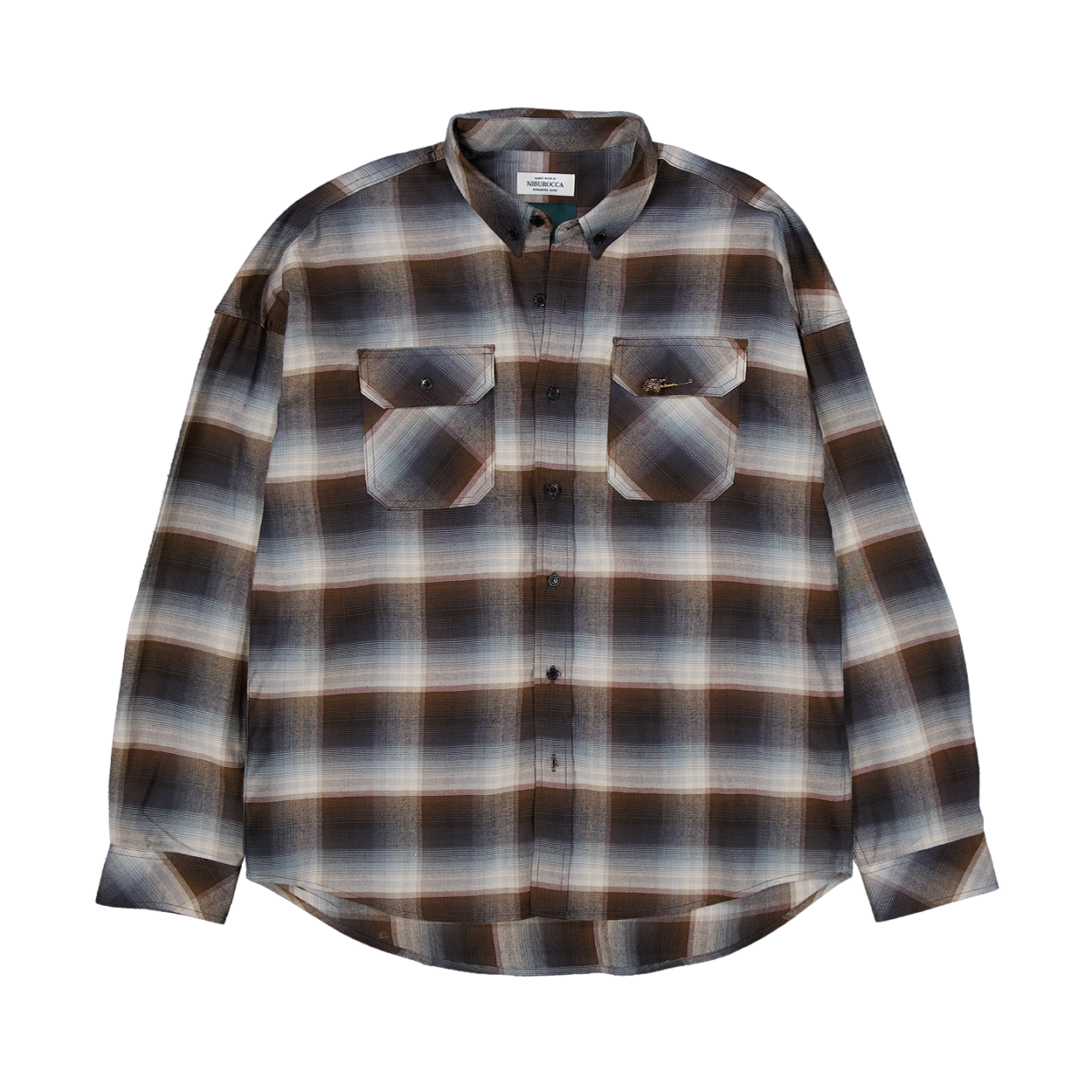 언더마이카 앤티크 로즈 핀 재패니즈 패브릭 글렌 체크 셔츠 모카 블루(Undermycar Antique Rose Pin Japanese Fabric Glen Check Shirts Mocha Blue)