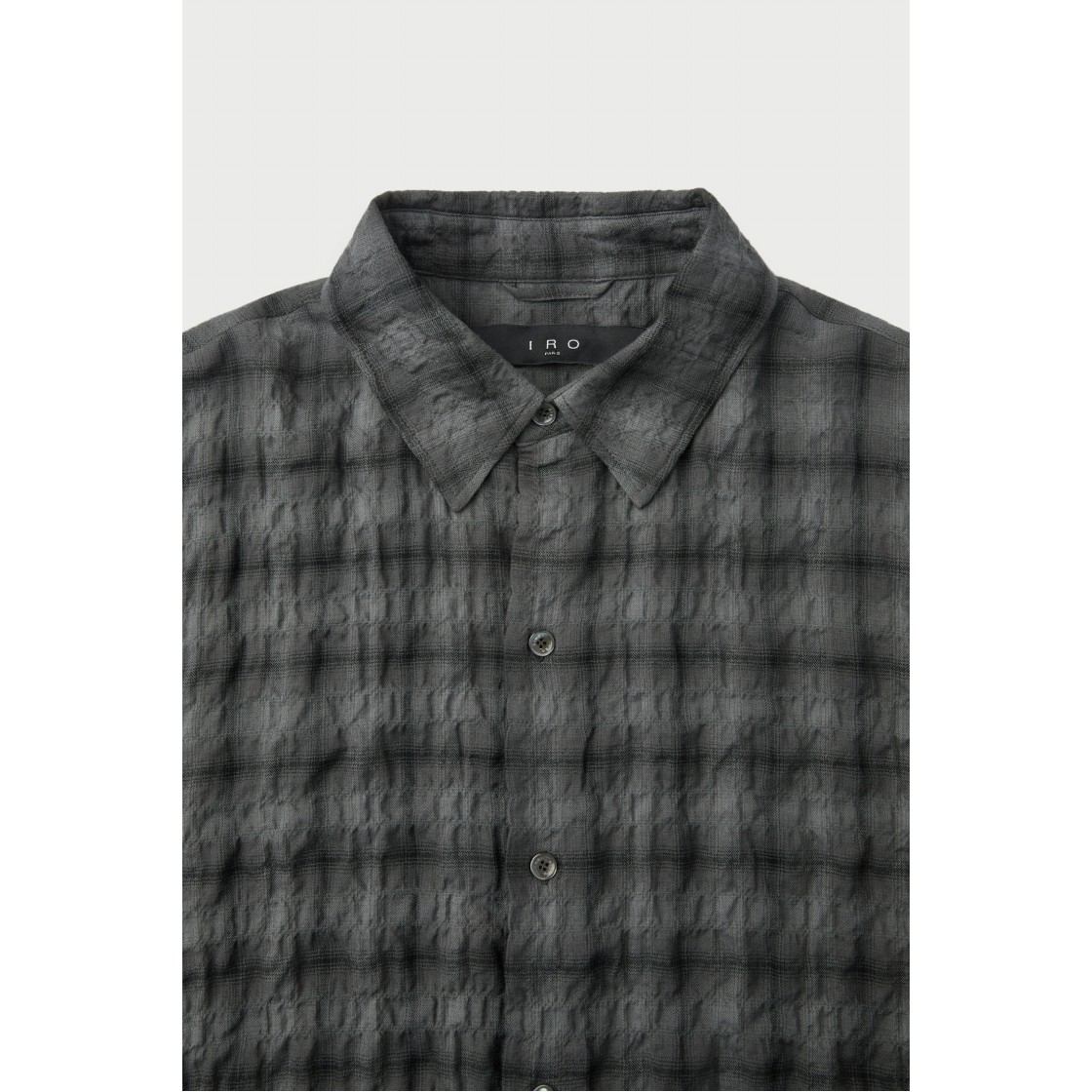 이로 컨투어 체크 크리즈 다잉 긴팔 셔츠 다크 그레이(IRO Contour Check Crease Dyed Long-Sleeve Shirt Dark Gray) - 4