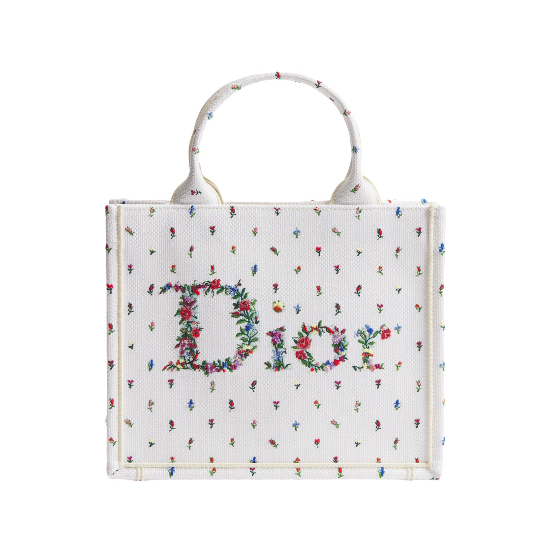 디올 디올아무르 스몰 디올 북 토트 스트랩 레볼루션 플라워 자수 화이트 멀티컬러(Dior Dioramour Small Dior Book Tote with Strap Revolution Flowers Embroidery White Multicolor) - 1