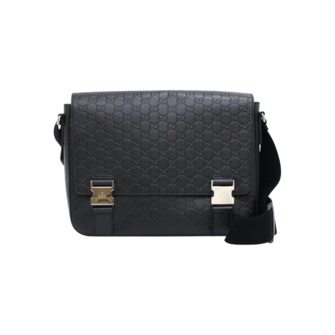 ITTR2FGMHTHK Gucci 406367 GG Logo Black Sima Leather Messenger Crossbody Bag
