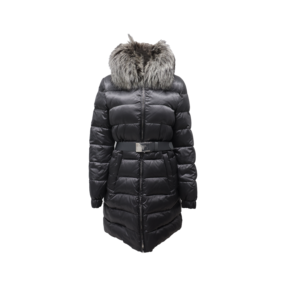 IT5VWNNUP32E Prada 28G062 Fox Fur Down Jacket in Dark Grey