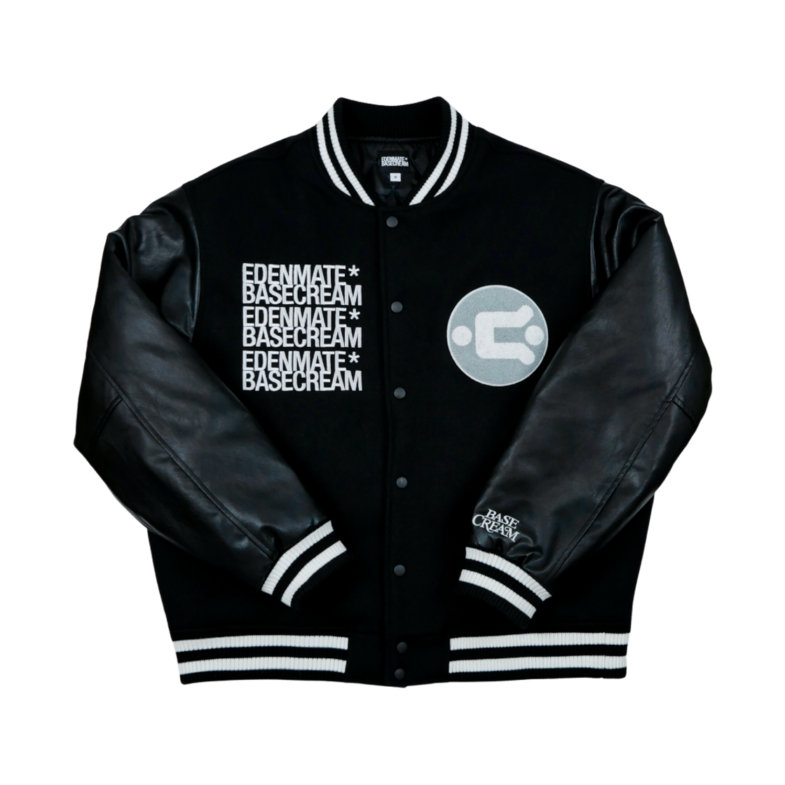 베이스크림x에덴메이트 레더 바시티 자켓(Basecream BCxEDENMATE Leather Varsity Jacket)