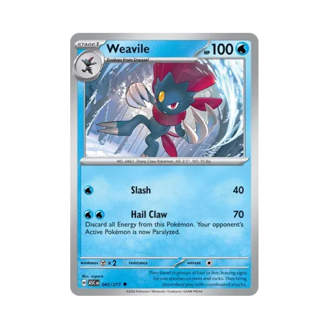 포켓몬 TCG 포푸니라 U 메가 에볼루션 어센드 히어로즈 (영문판)(Pokemon TCG Weavile U Mega Evolution Ascended Heroes (English Ver.)) - 1