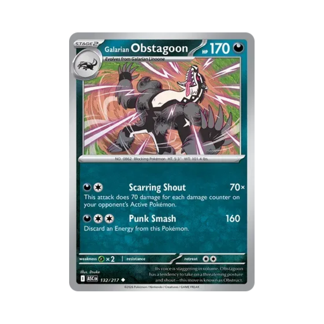 포켓몬 TCG 가라르 가로막구리 U 메가 에볼루션 어센드 히어로즈 (영문판)(Pokemon TCG Galarian Obstagoon U Mega Evolution Ascended Heroes (English Ver.)) - 1