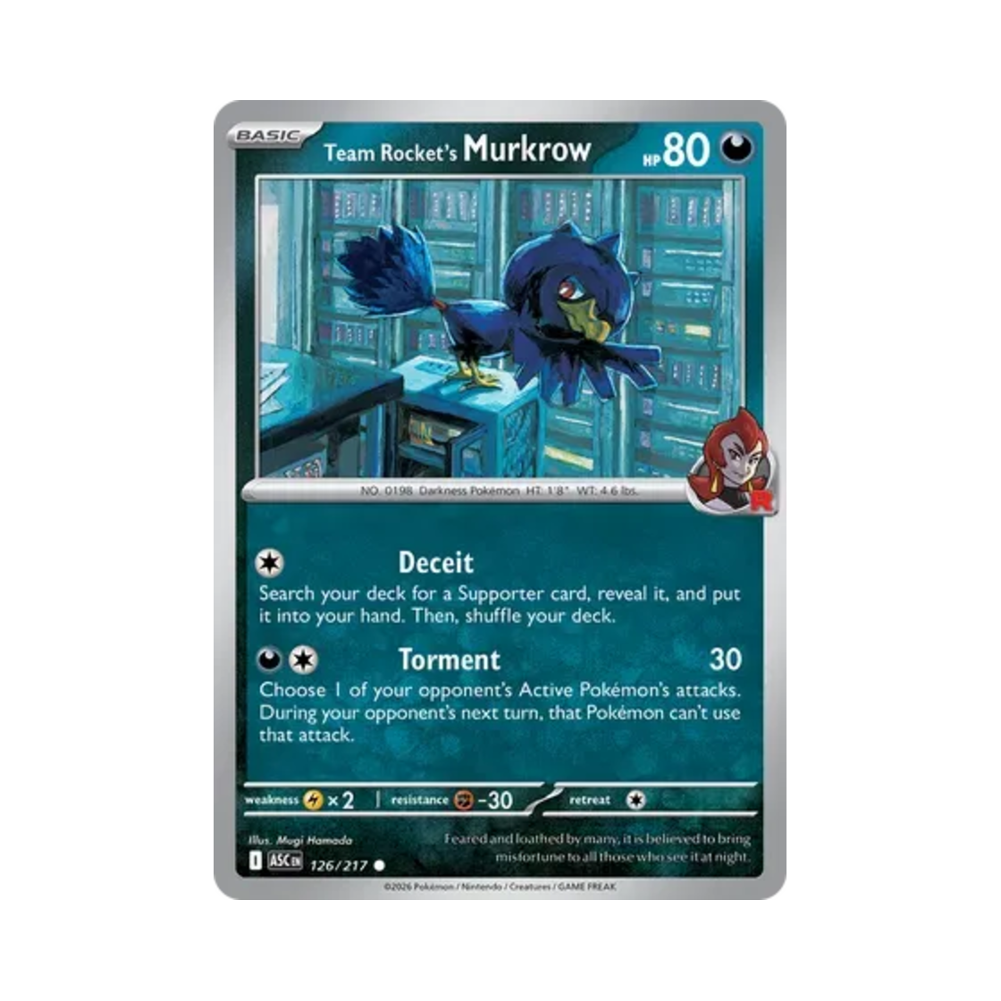포켓몬 TCG 로켓단의 니로우 C 메가 에볼루션 어센드 히어로즈 (영문판)(Pokemon TCG Team Rocket's Murkrow C Mega Evolution Ascended Heroes (English Ver.))
