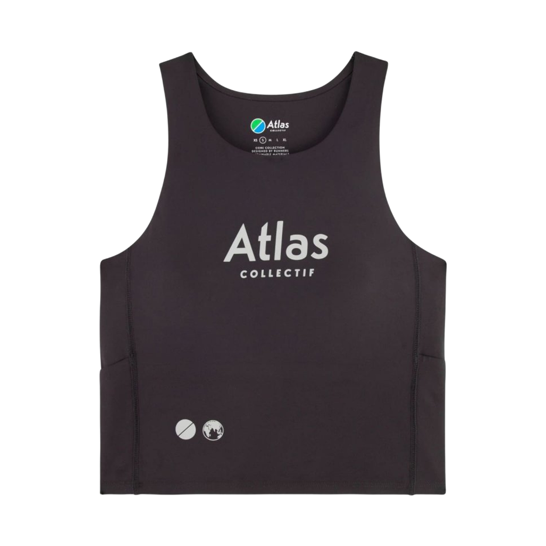 아틀라스 콜렉티프 일루미 트랙스 여성 러닝 크롭 싱글렛 블랙(Atlas COLLECTIF Illumi Trax WMNS Running Crop Singlet Black)