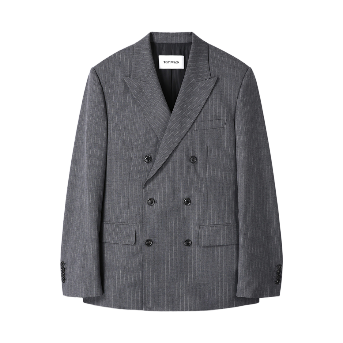 토니웩 스트라이프 울 더블 브레스티드 테일러드 자켓 그레이 스트라이프(Tonywack Striped Wool Double Breasted Tailored Jacket Grey Stripe)