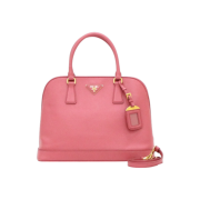 Prada BN2567 Pink Saffiano Gold Logo Tote & Shoulder Bag