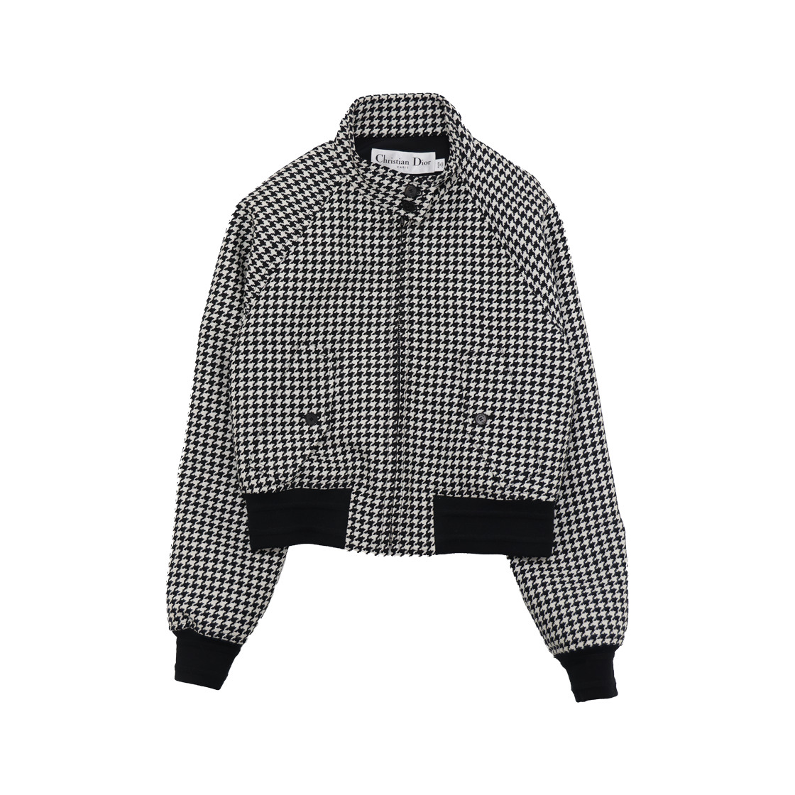 ITPATT9FJFAA Dior Houndstooth Bomber Jacket in Black and White Wool Silk
