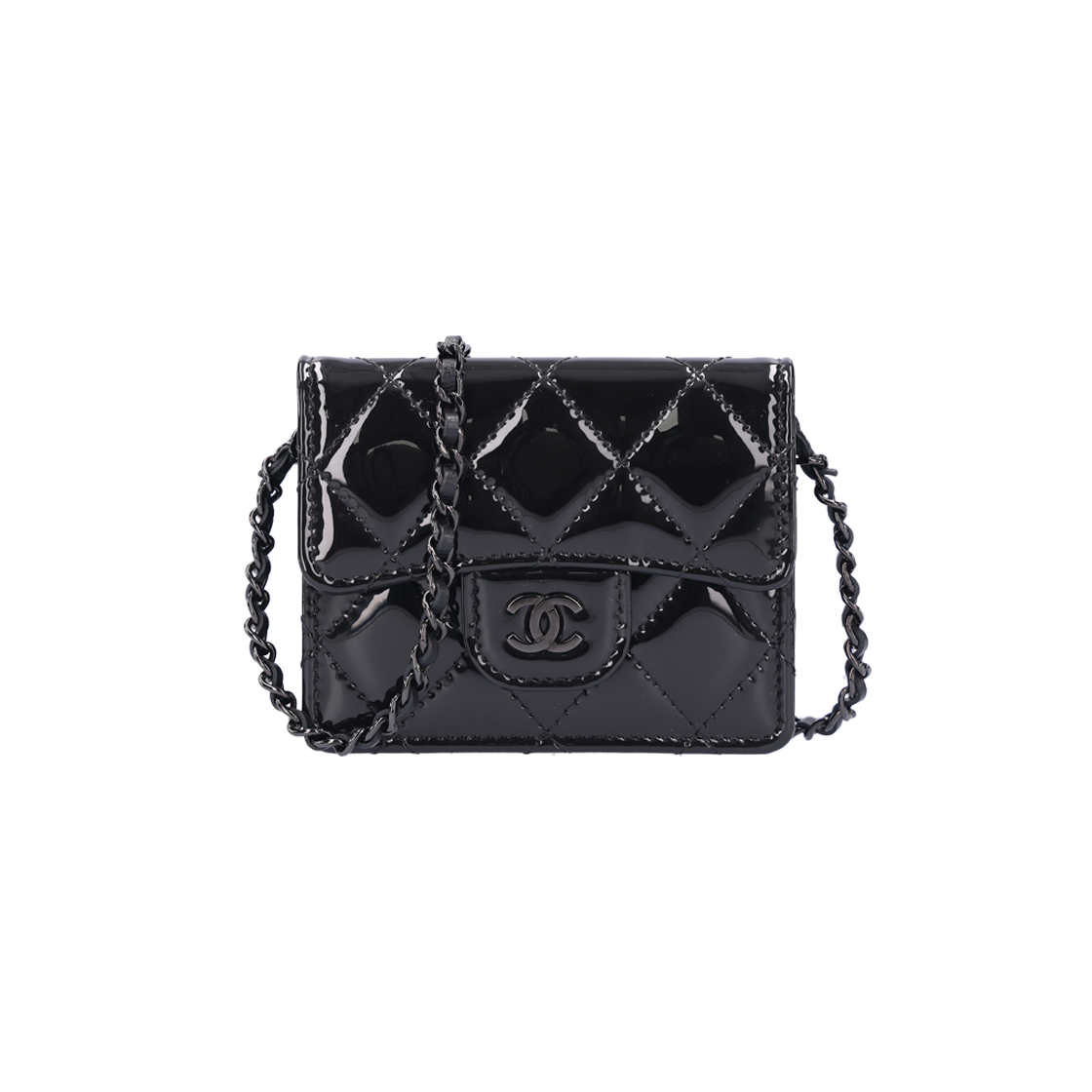 ITCFA5FC5KM5 Chanel AP1730 Classic Flap Chain Card Wallet in Patent Black